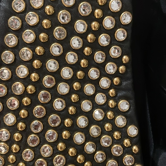 80’s oversized cropped studded gold and sparkle leather jacket by cache Ty waist - Picture 5 of 6